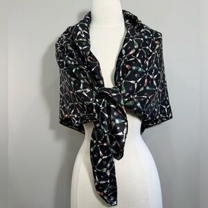 1990’s Vintage NICOLE MILLER Black CHAMPAGNE BOTTLE GLASS Graphic Scarf Retro